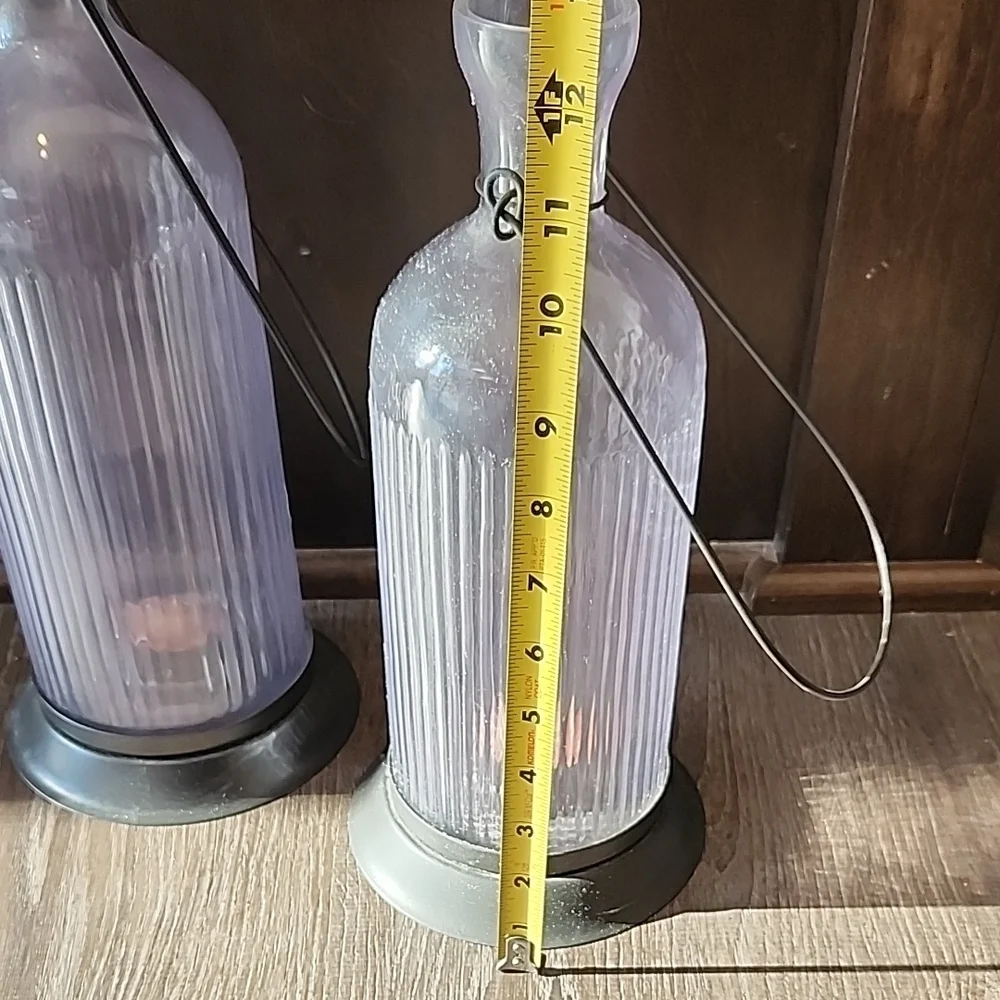 Set Of Elegant Glass Lanterns with Metal Base